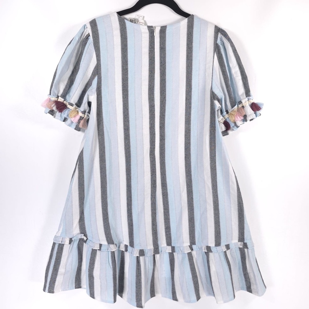 Loveriche Mini Dress Flare Striped Tassels Ruffled Hem Cotton‎ LD42842 SMALL - Picture 6 of 14